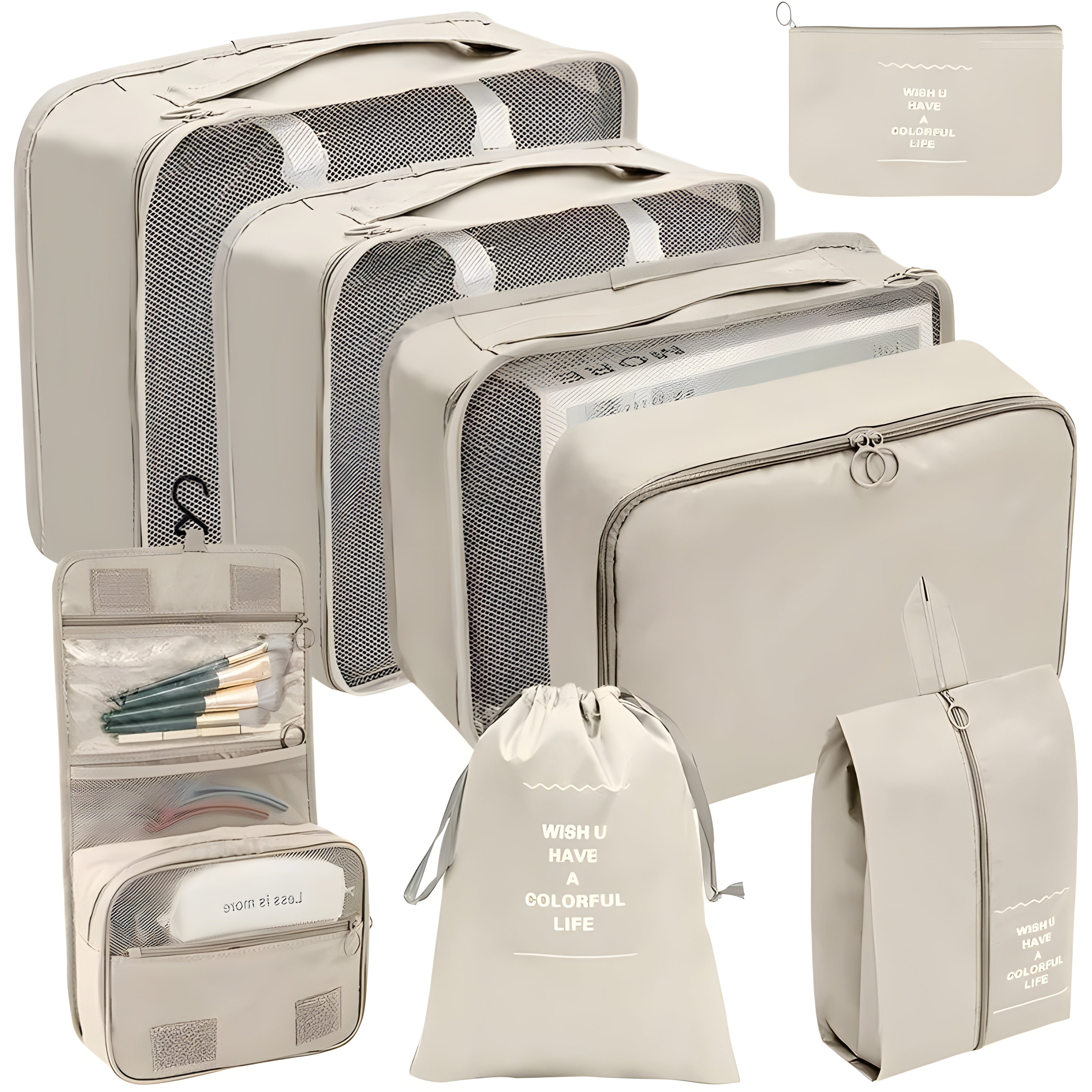 طقم تنظيم السفر الكامل الفعال 8 قطع - للملابس و الاحذية و الكوسميتيك و اغراض الحمام