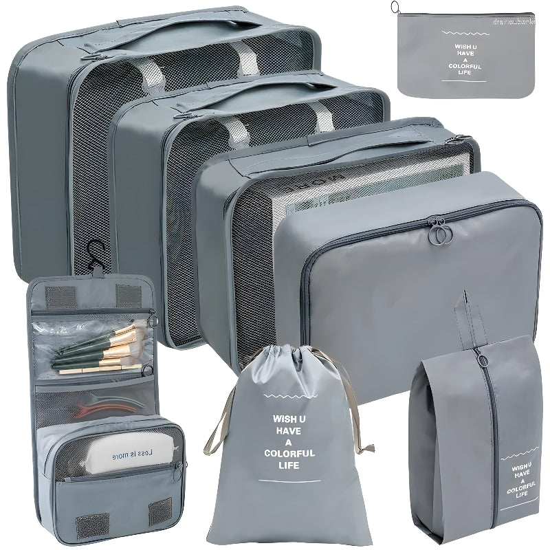 طقم تنظيم السفر الكامل الفعال 8 قطع - للملابس و الاحذية و الكوسميتيك و اغراض الحمام